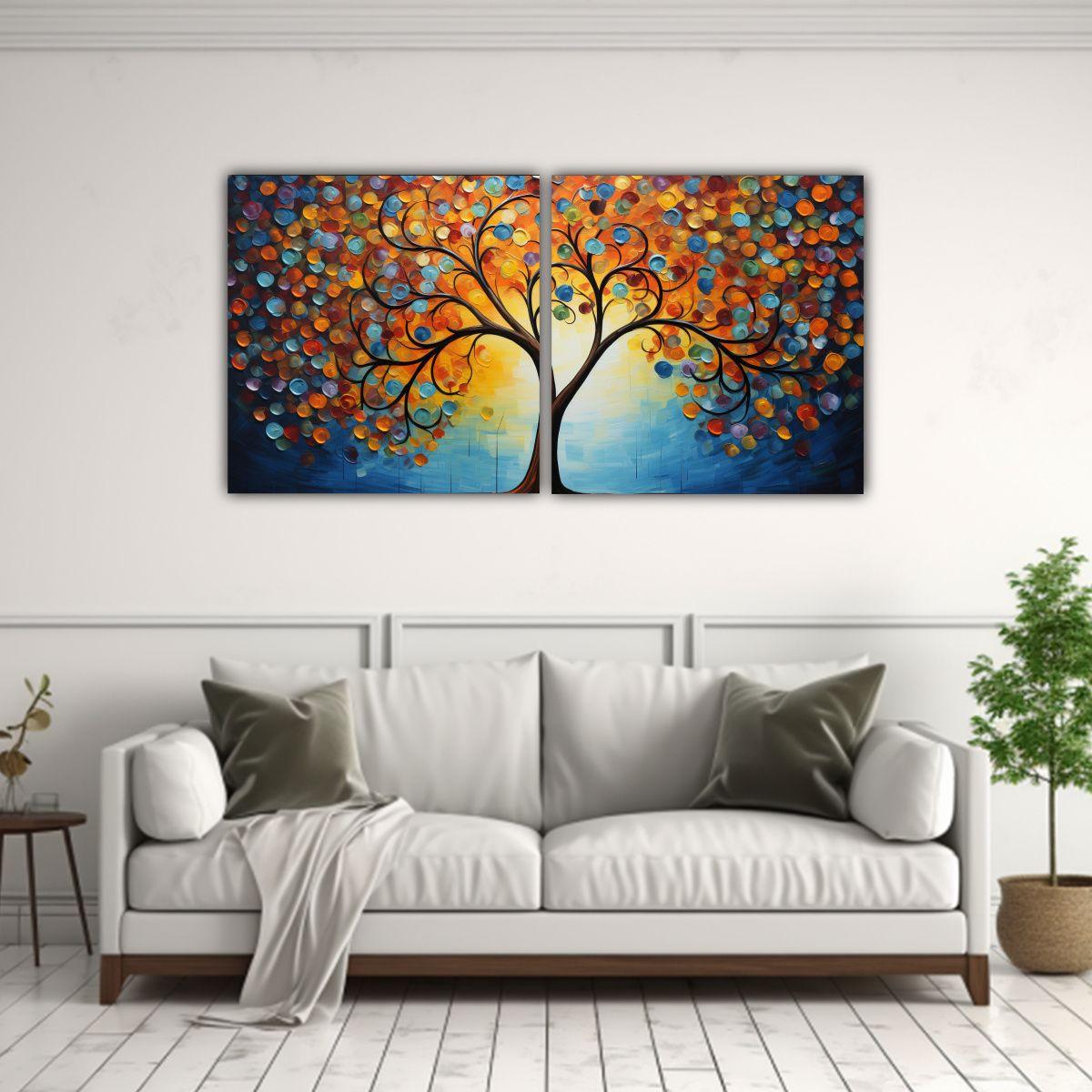 Pintura Abstracta De árbol En Lienzo, Conjunto 60x30 Cm-2