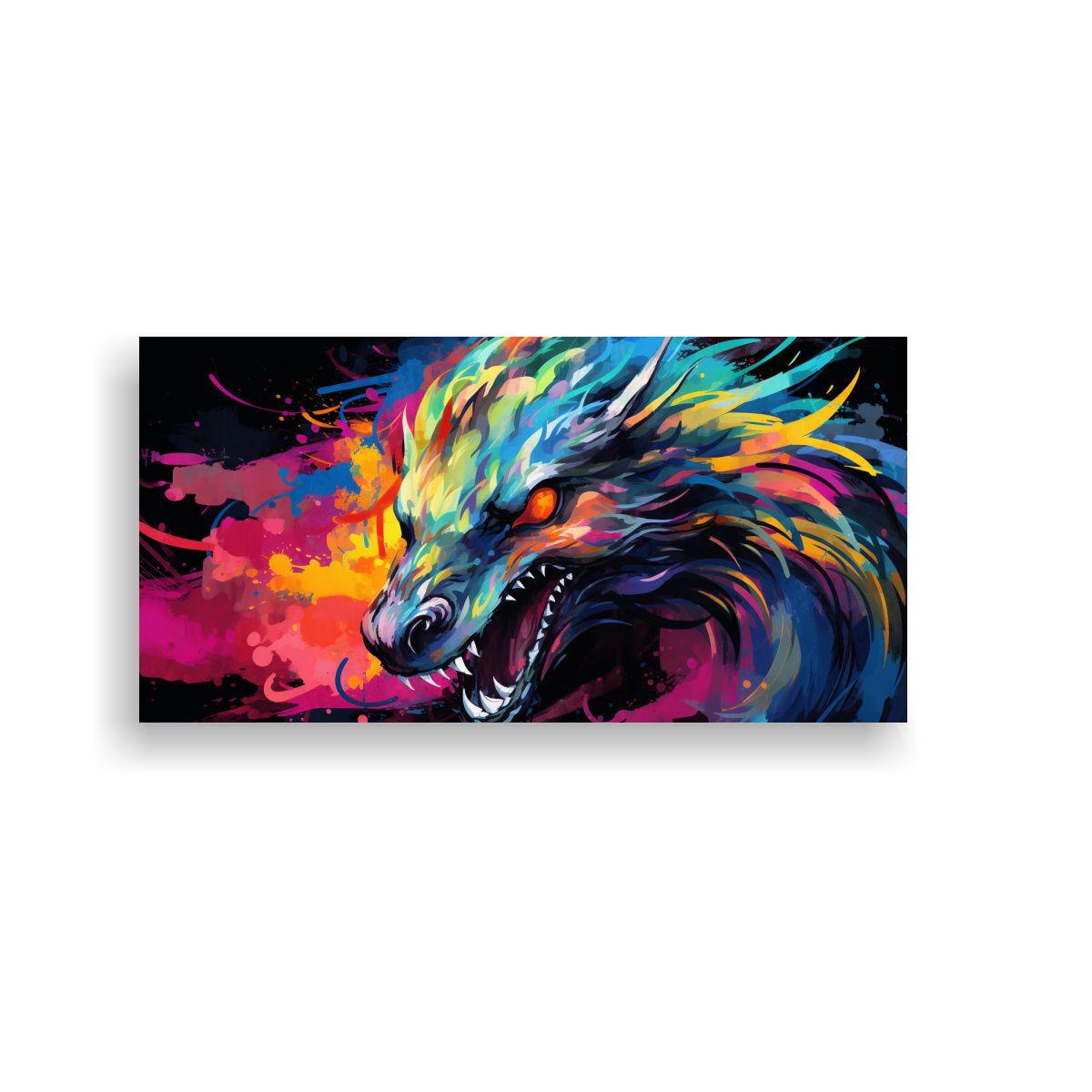 Pintura Fantasía Dragón Arcoíris Colores 80x40cm-0