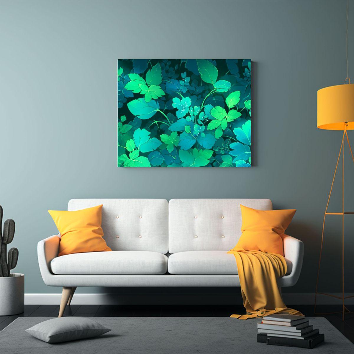Cuadro Expresivo En Verde Y Turquesa Con Atmósfera Neonoir 65x50cm-2