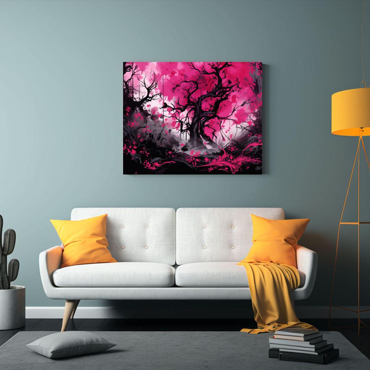 Cuadro Bosque En Negro Y Rosa: Atmosfera Neonoir 65x50cm-2
