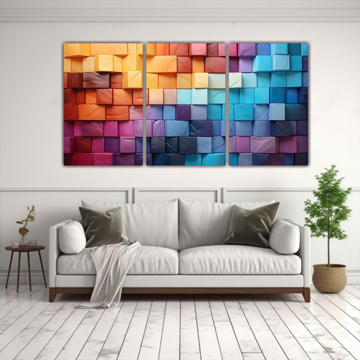 Pinturas Decorativas Cuadrados De Colores 60x30 Cm-2