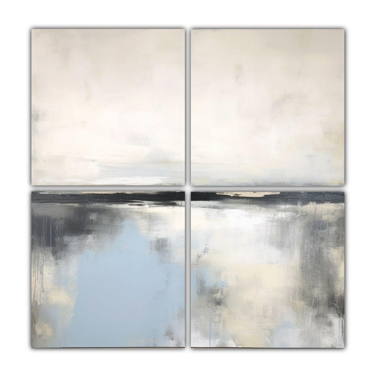 Pintura Abstracta Enmarcada En Gris Y Azul Estilo 200x200 Cm-0