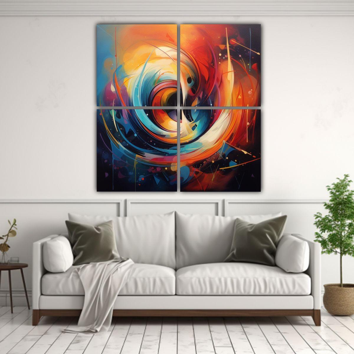 Pintura Abstracta Cuatro Telas En Bastidor 80x80 Cm-2