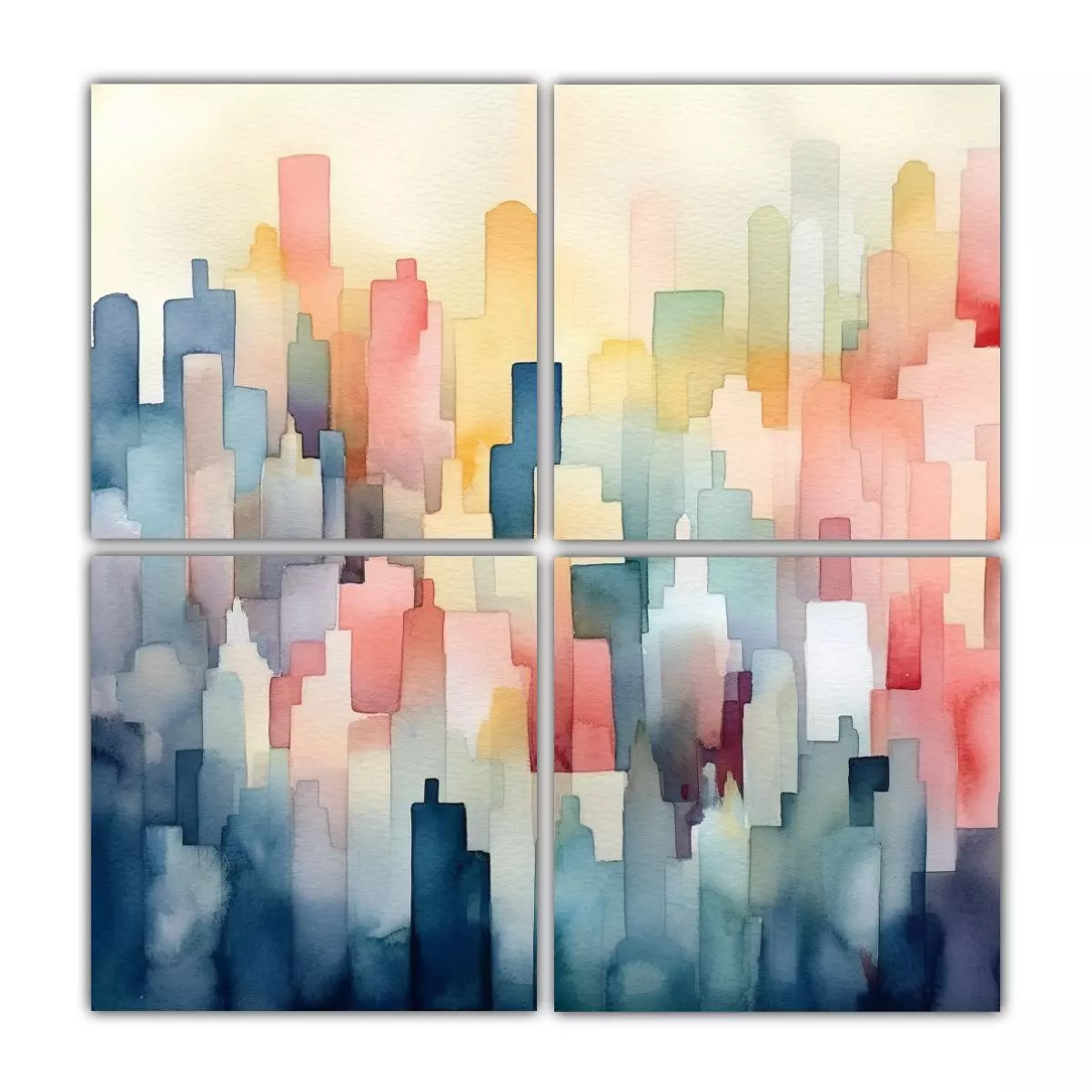 Cuatro Cuadros Tonos Refinado Paisaje Urbano 100x100 Cm-0