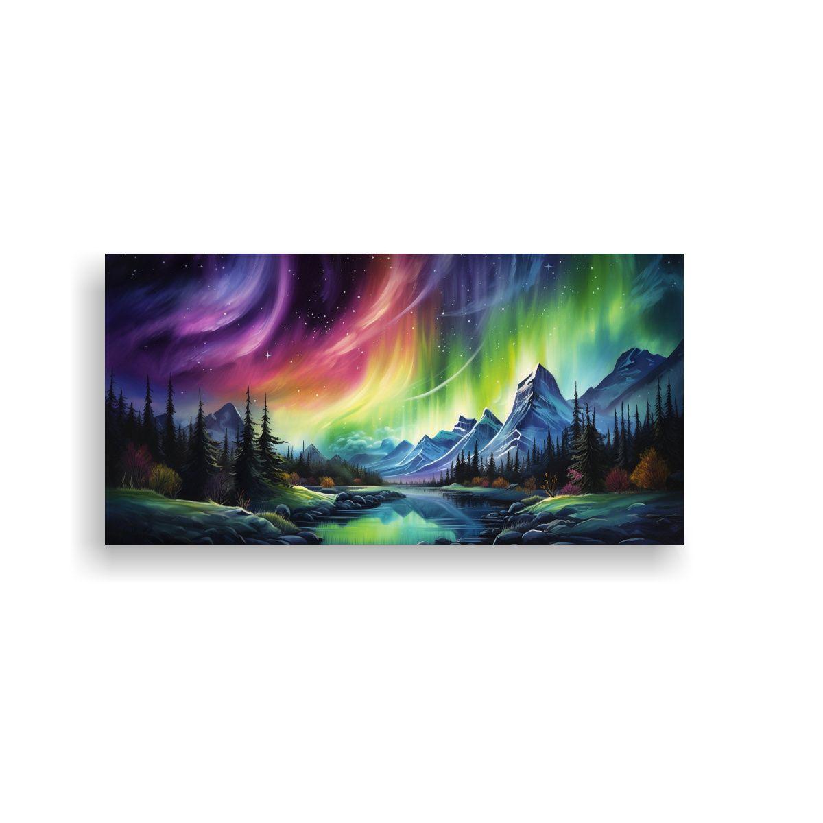 Pintura Decorativa: Aurora Boreal Con Arcoíris Y  60x30cm-0