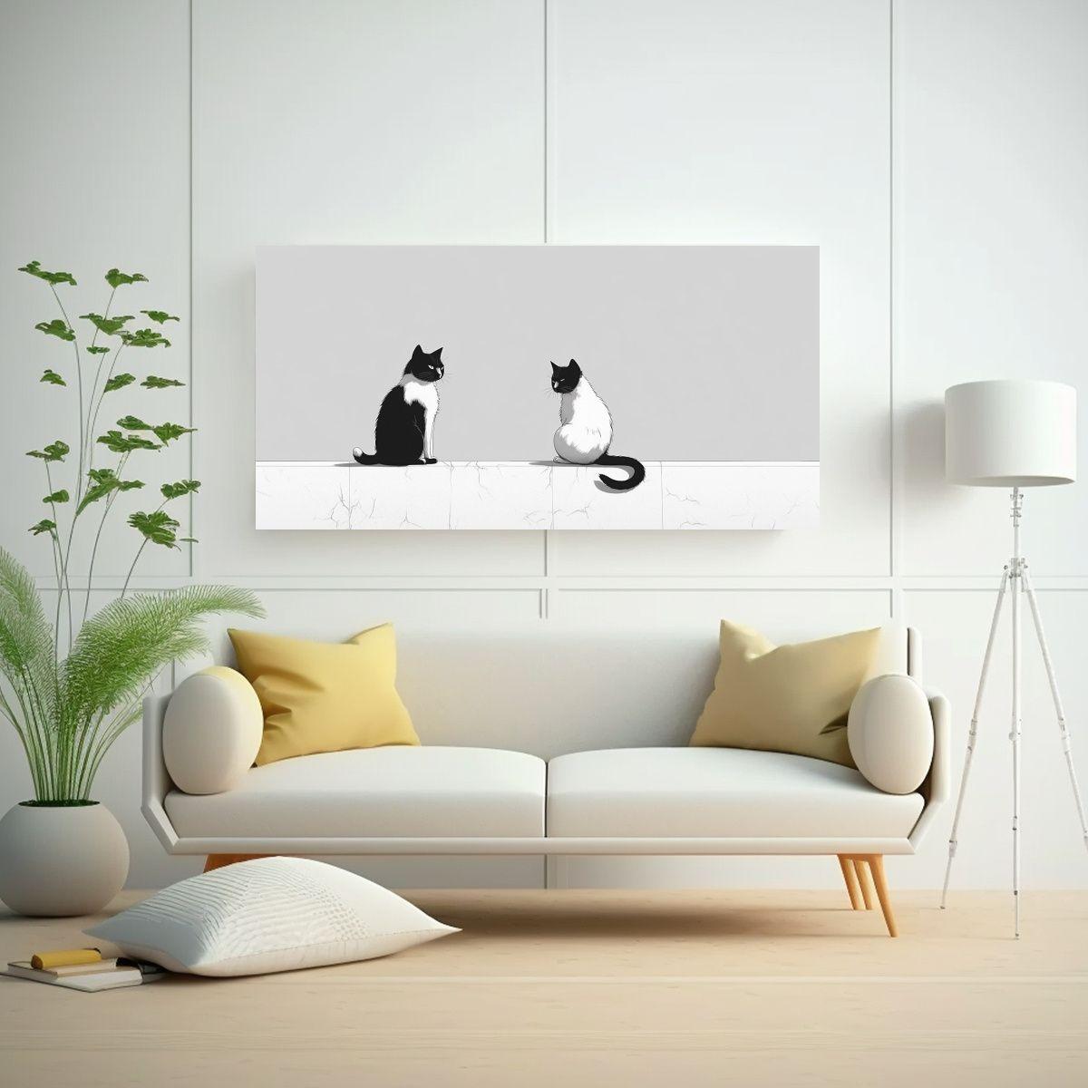 Cuadro Vintage Minimalista 90s Con Arte De Gatos 160x80cm-2