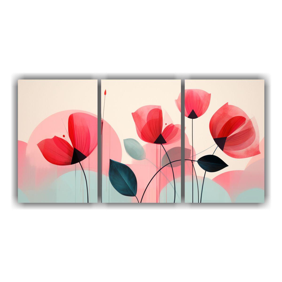Set 3 Cuadros Abstractos Flores Pop Minimalista 90x45 Cm-0