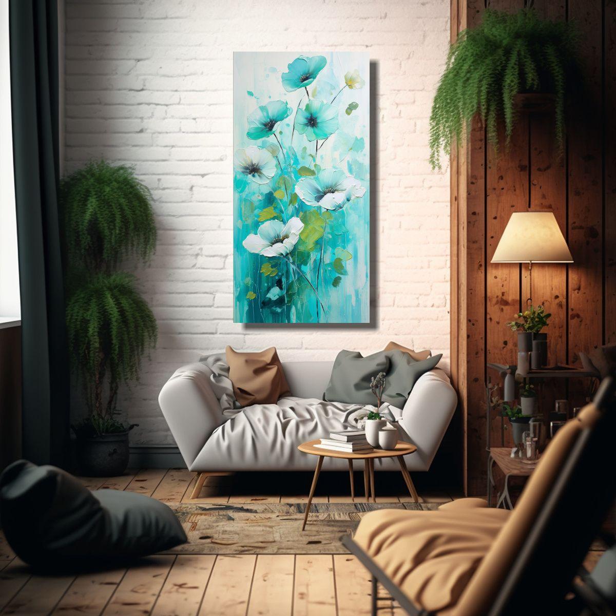Tela En Bastidor Cuadro Belleza Verde Y Turquesa P 40x80cm-2