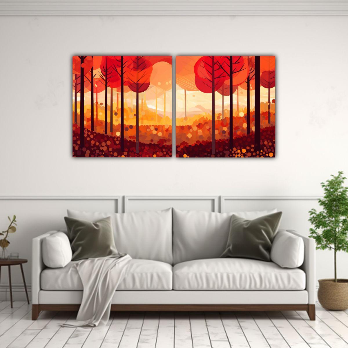 Pintura Decorativa De Bosque Otoñal En Acuarela 100x50 Cm-2