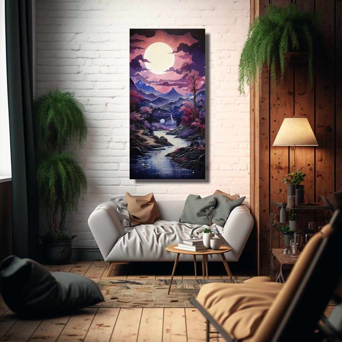 Paisaje Nocturno Con Luna Y Montañas 70x140cm-2