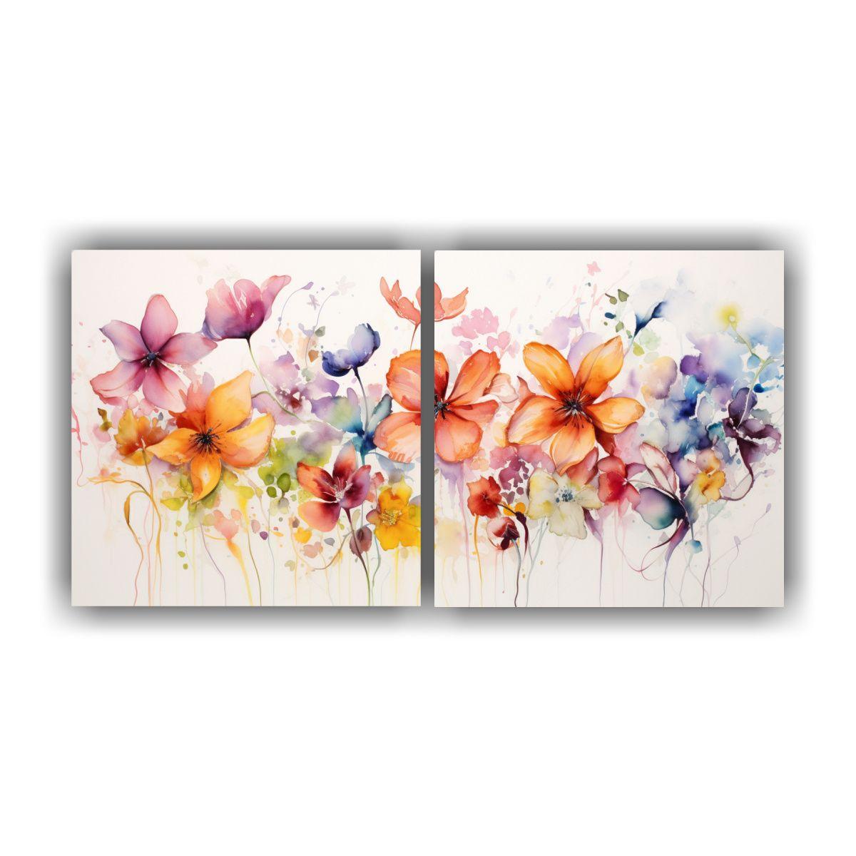 Cuadros Modernos De Flores Abstractas En Acuarela 140x70 Cm-0