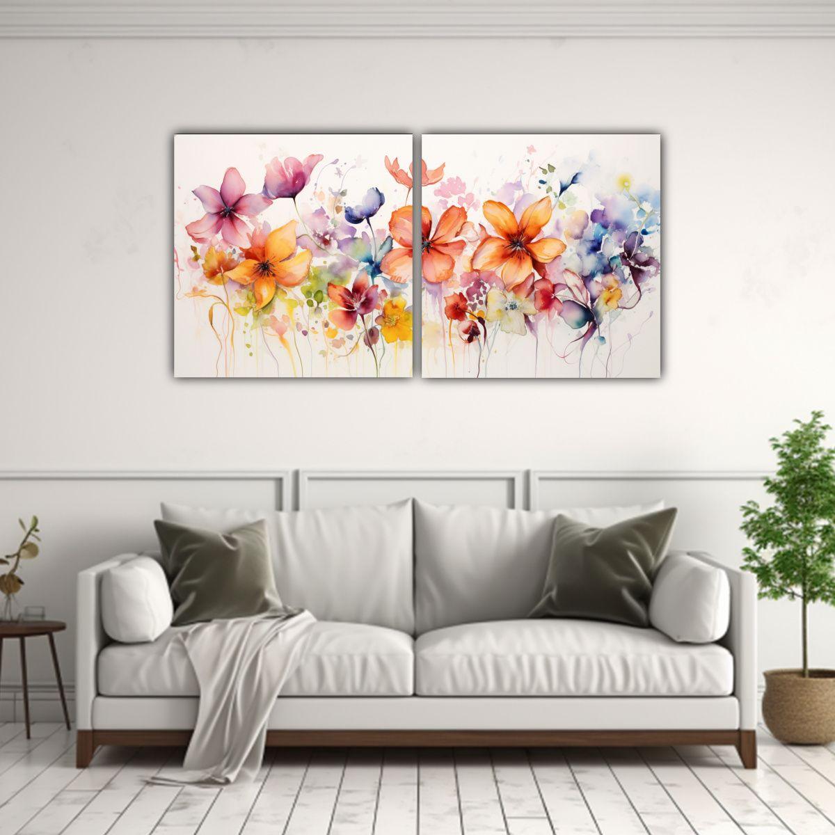 Cuadros Modernos De Flores Abstractas En Acuarela 140x70 Cm-2
