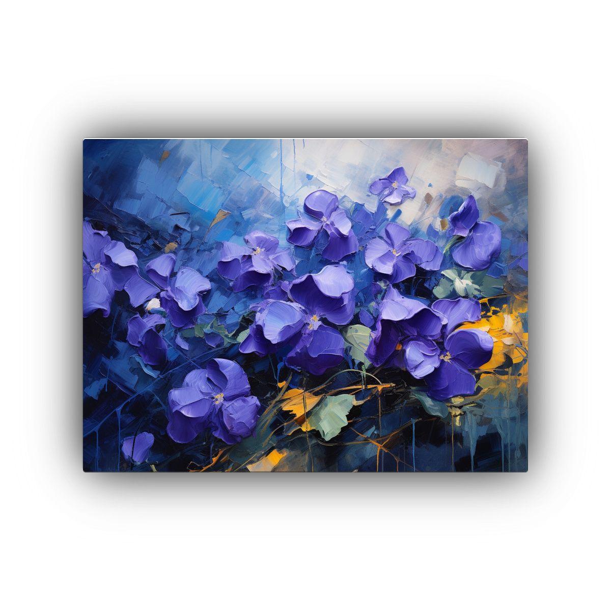 Pintura Abstracta Detallada De Flores Violetas En óleo. 90x60cm-0