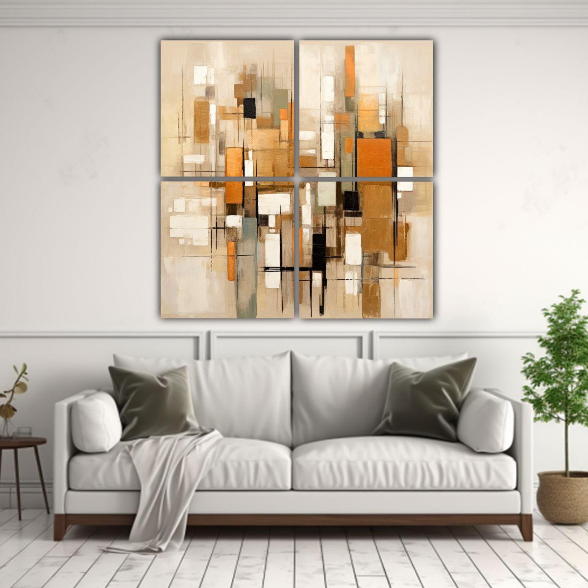 Cuadros Acuarela Unica En Tonos Beige Arte 180x180 Cm-2