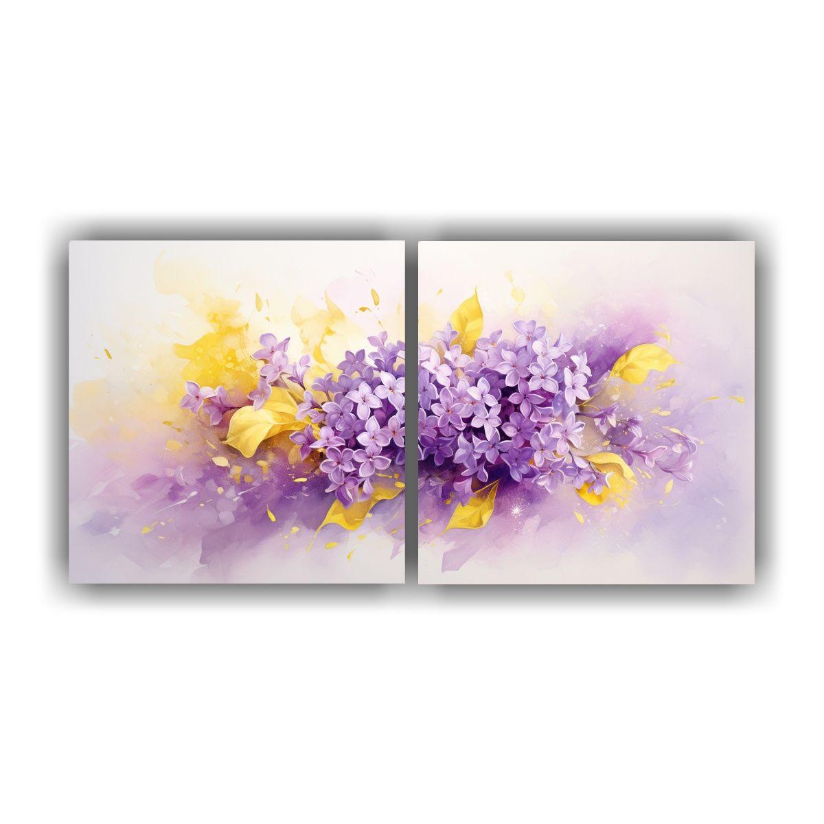 Dos Cuadros Modernos Bonitos De Flores Lilas 100x50 Cm-0