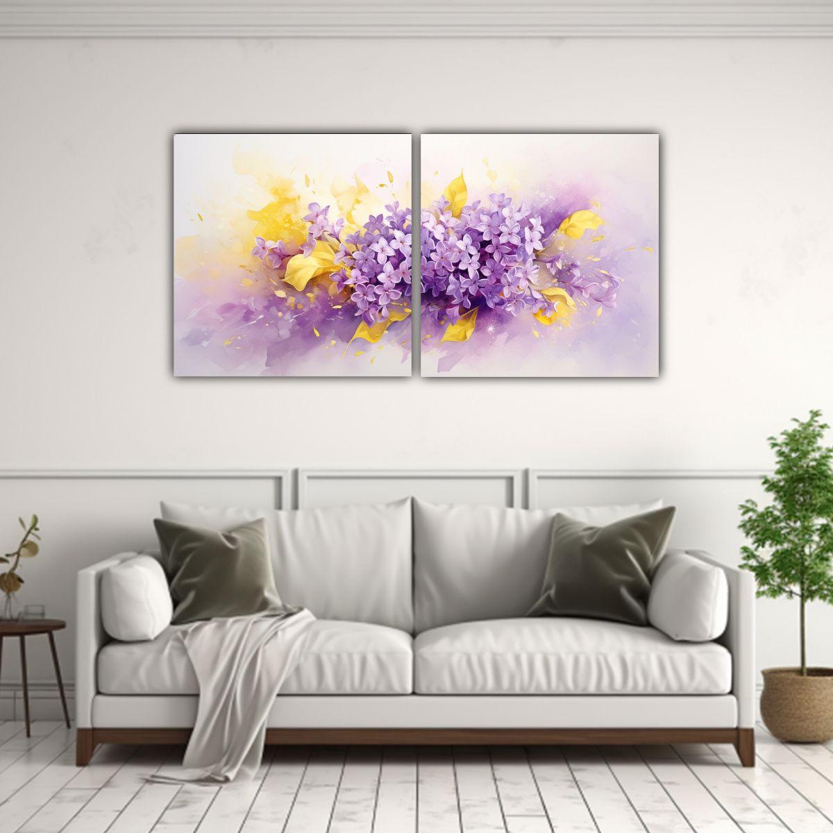 Dos Cuadros Modernos Bonitos De Flores Lilas 100x50 Cm-2