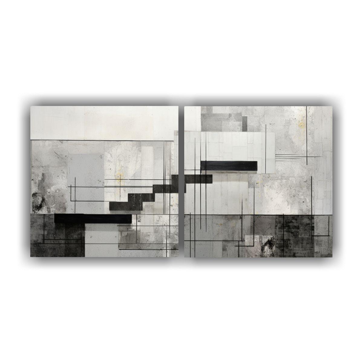 Cuadros Urbanos De Texturas Y Grises Abstractos 60x30 Cm-0