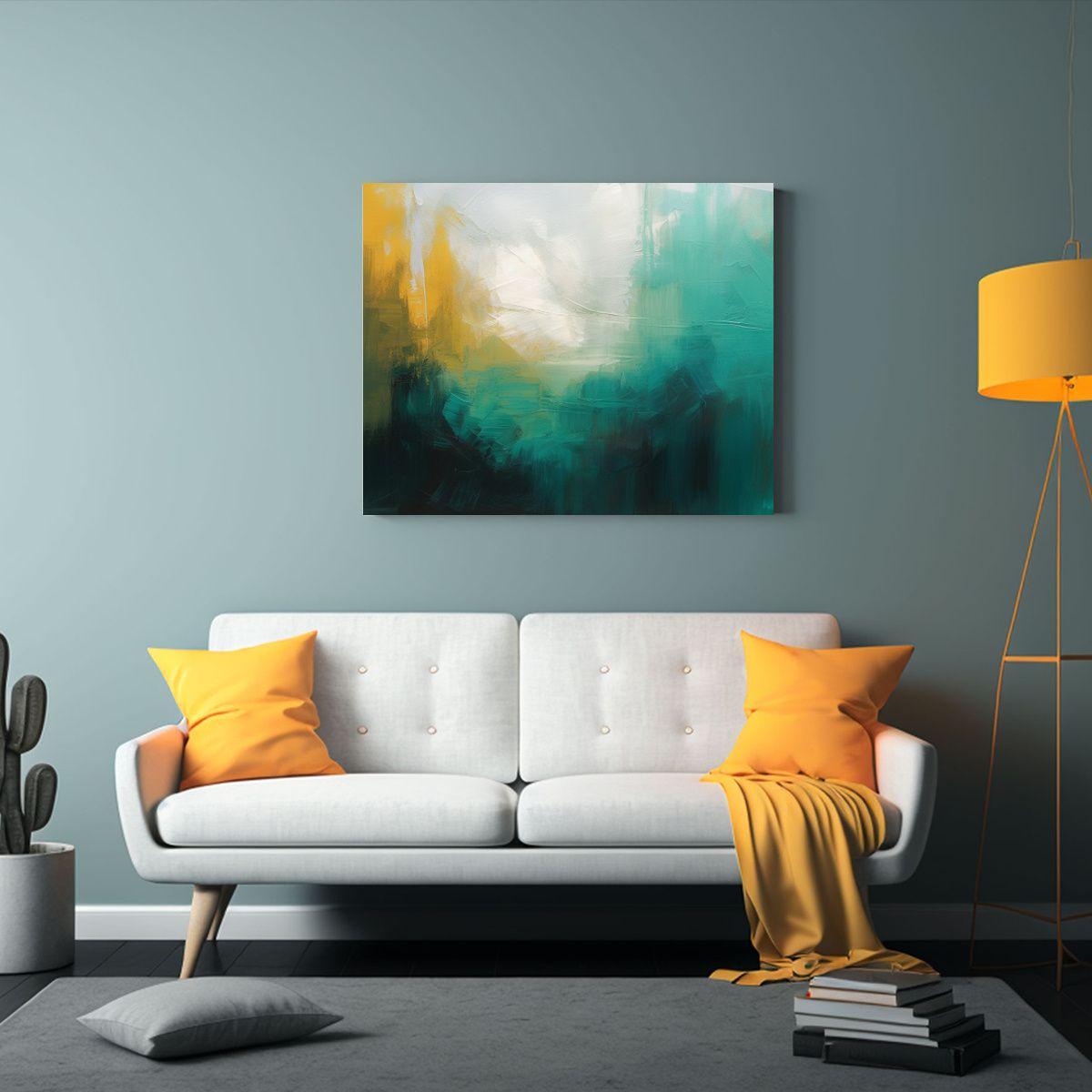 Pintura Abstracta Verde Turquesa Gris Blanco 65x50cm-2
