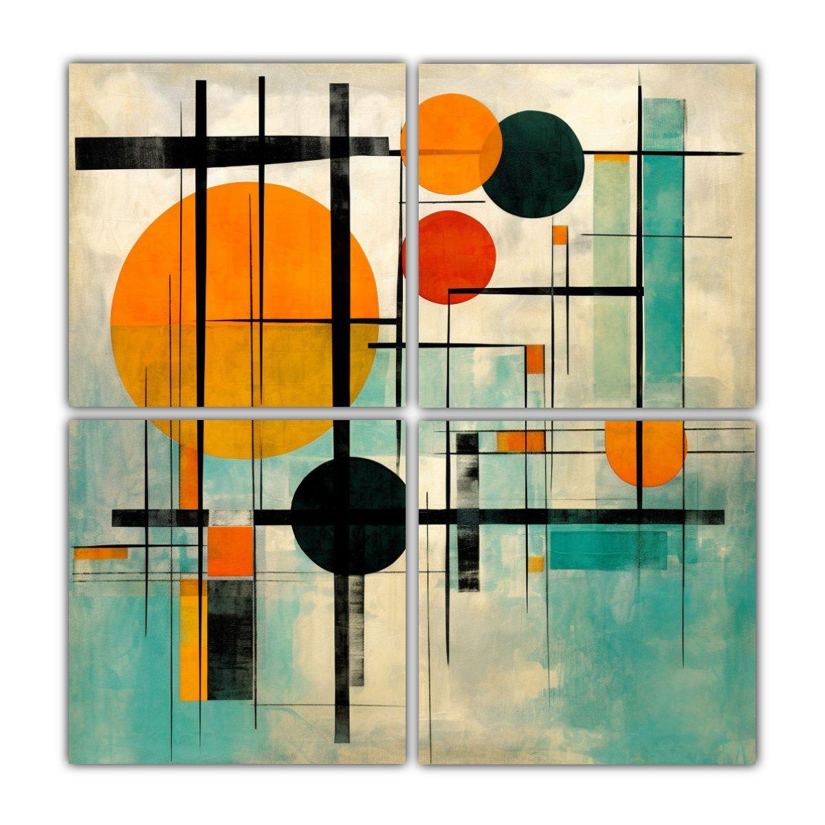 Cuatro Telas En Bastidor Patron Abstracto Eames 60x60 Cm-0