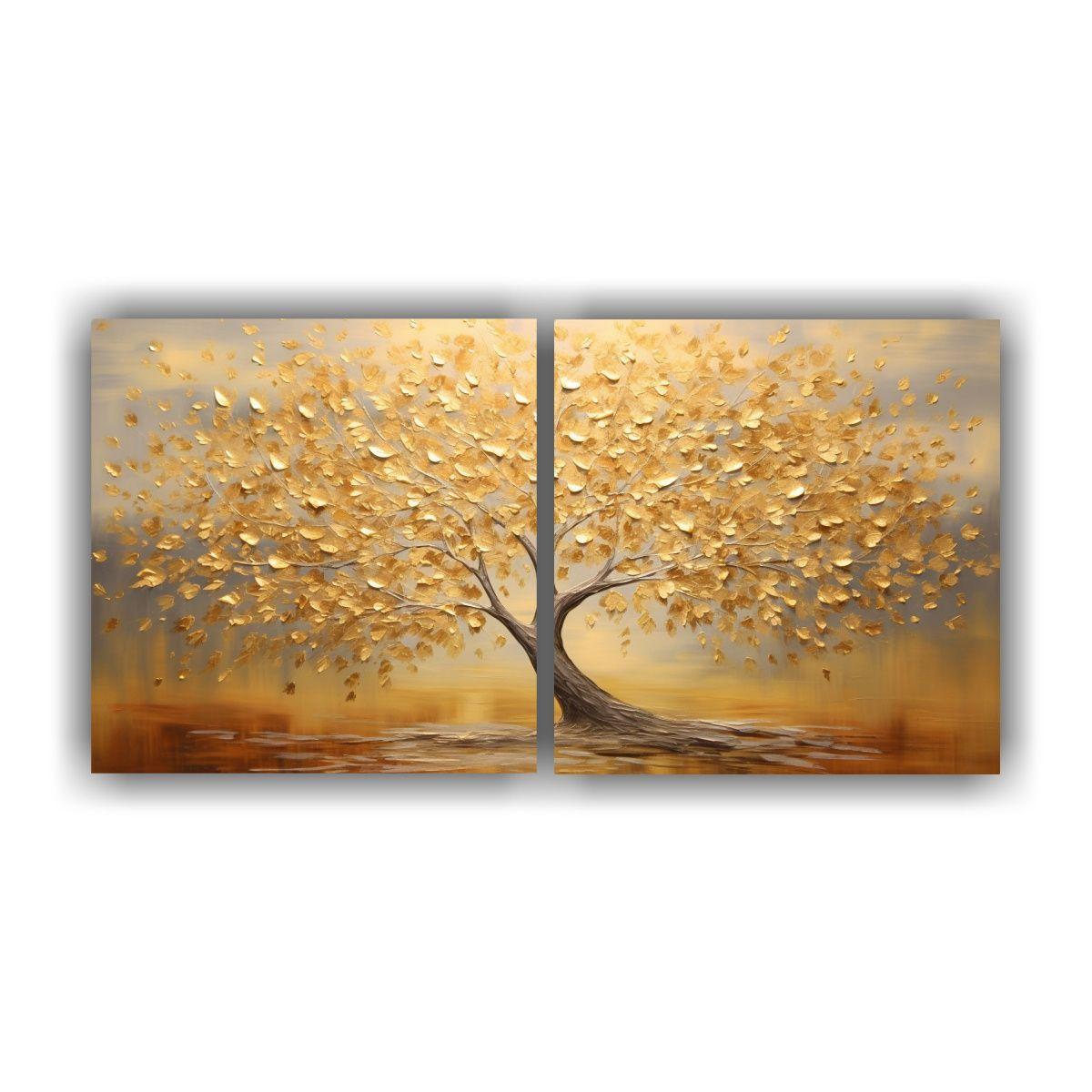 Cuadros Abstracto Combinación Hojas De árbol 60x30 Cm-0