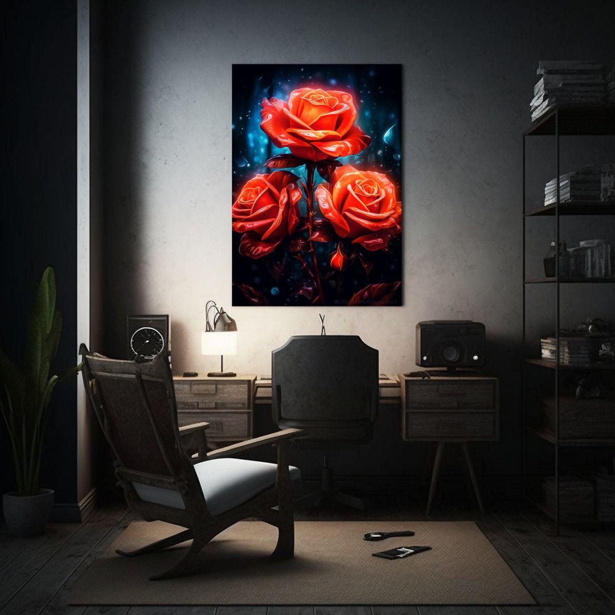 Cuadro Acuarela Detalle De Rosas Con Efectos De 50x65cm-2