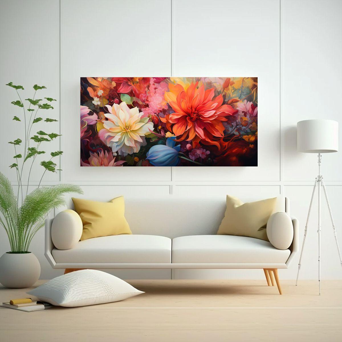 Cuadro Lienzo Acuarela Flores Abstracto Elegante 80x40cm-2