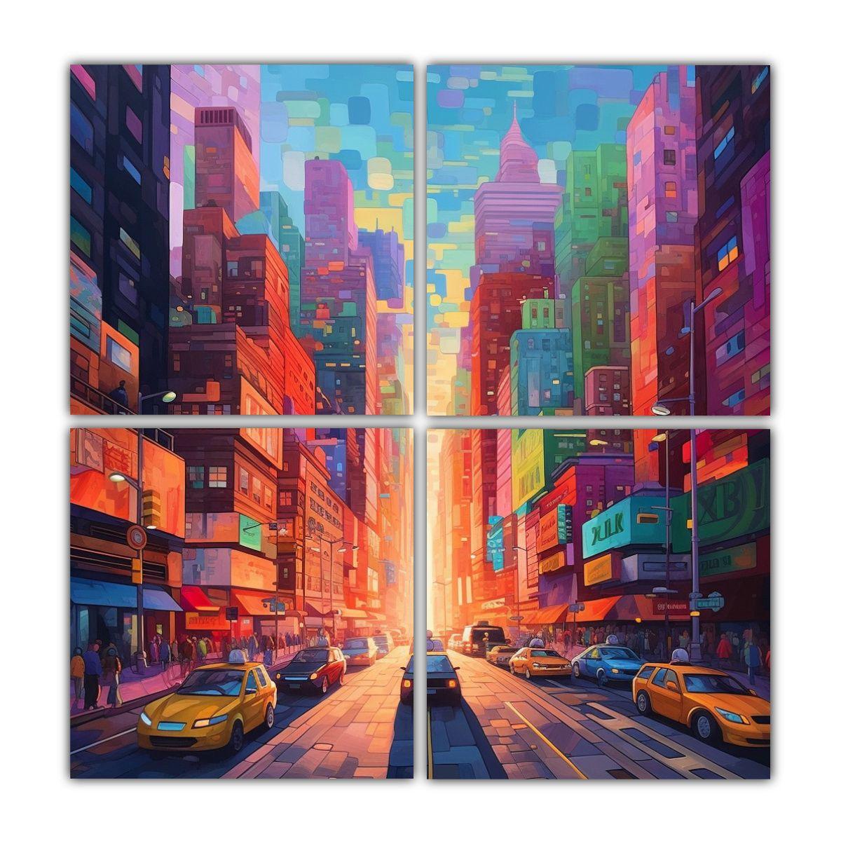 Cuadros De Pared De Tonos Vibrantes De Ciudades 120x120 Cm-0