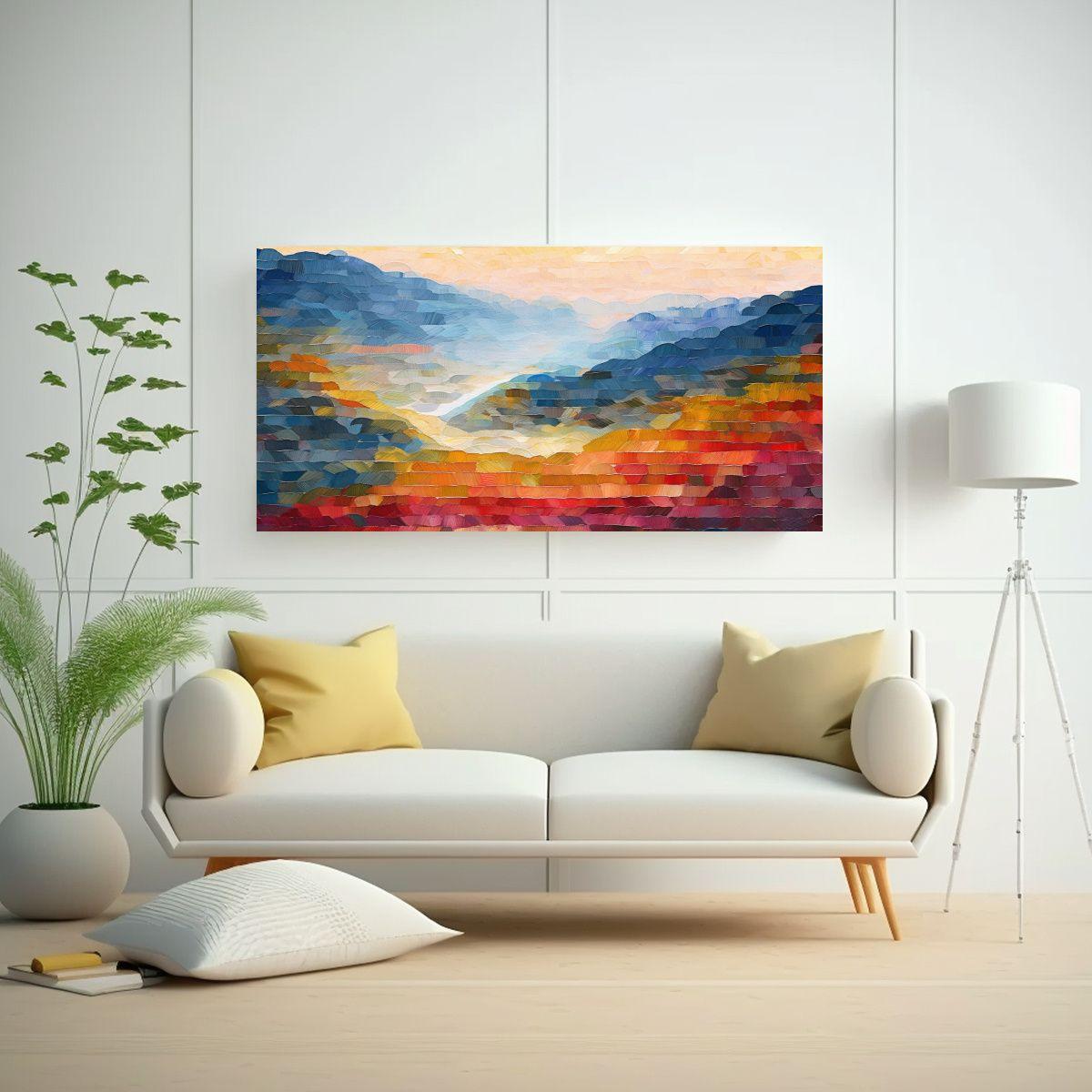 Pintura Al Estilo óleo De Campos Multicolores 60x30cm-2