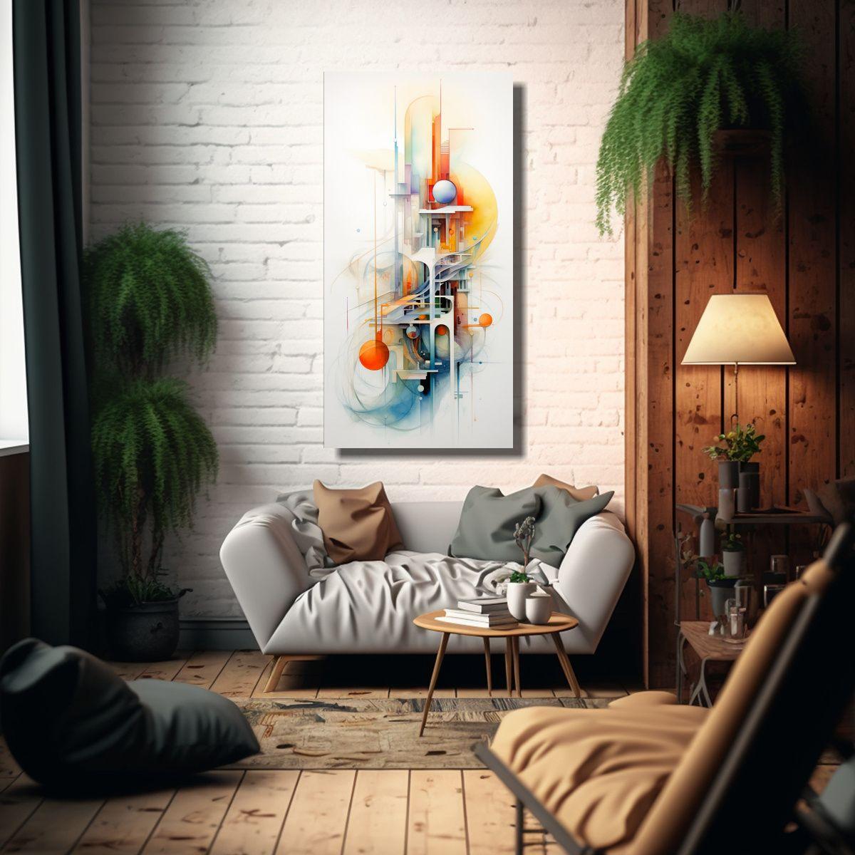 Pintura Abstracta Multicolor En Lienzo Con Acuarel 60x120cm-2