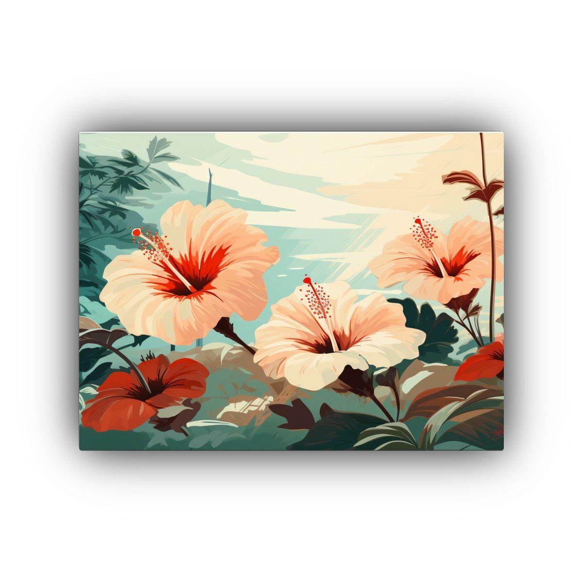 Pintura Decorativa Con Varias Flores De Hibisco 30x20cm-0