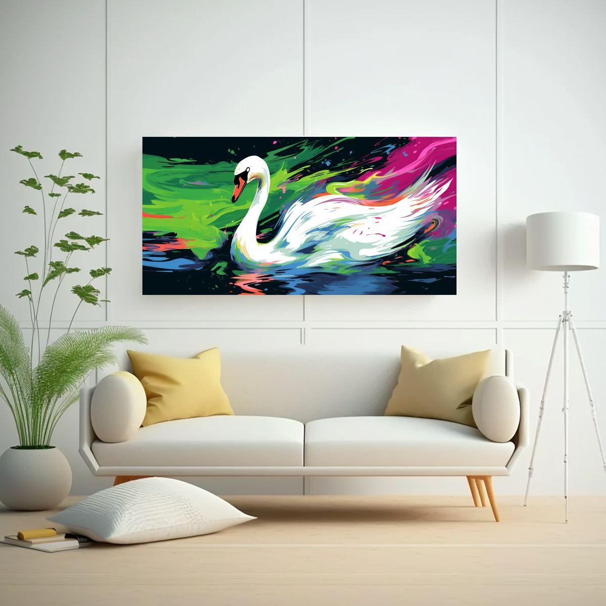 Obra Maestra: Cisne En Colores Vibrantes Y Verde 140x70cm-2