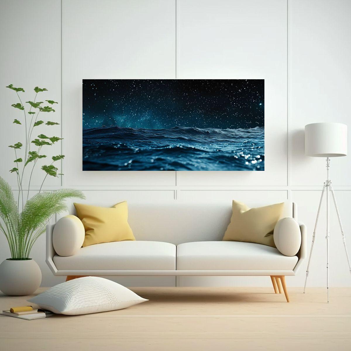 Cuadro De Mar Nocturno En Bastidor: Decoración 120x60cm-2