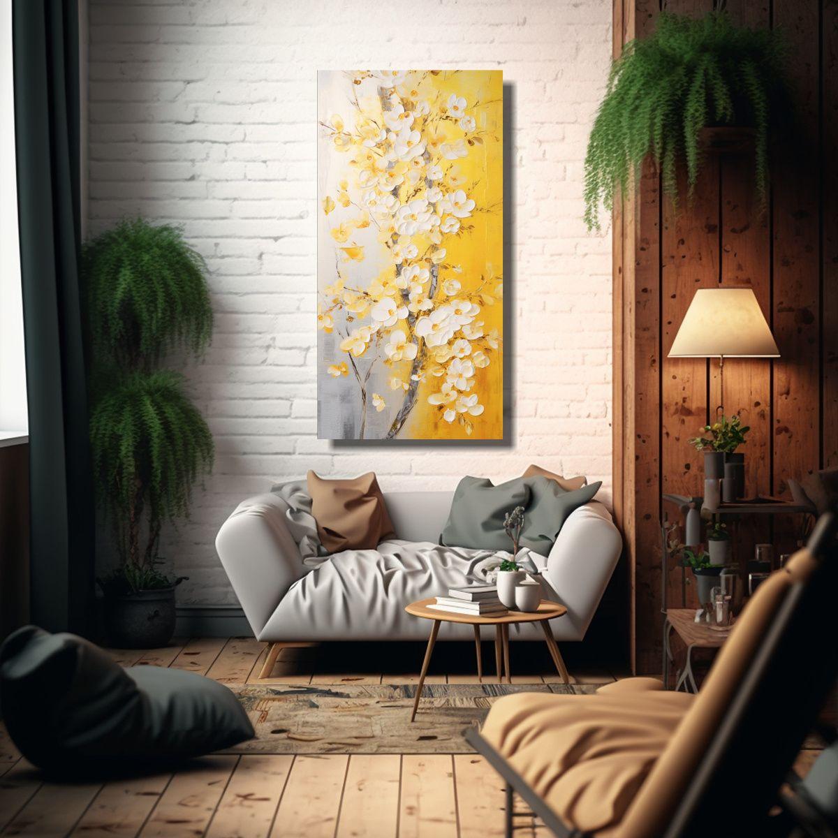 Cuadro Movimiento Riqueza Con Cerezos Amarillos 70x140cm-2