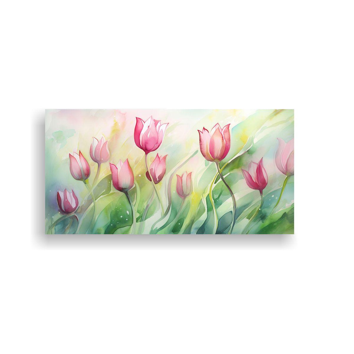 Pintura Abstracta De Tulipanes En Colores Verdes 80x40cm-0