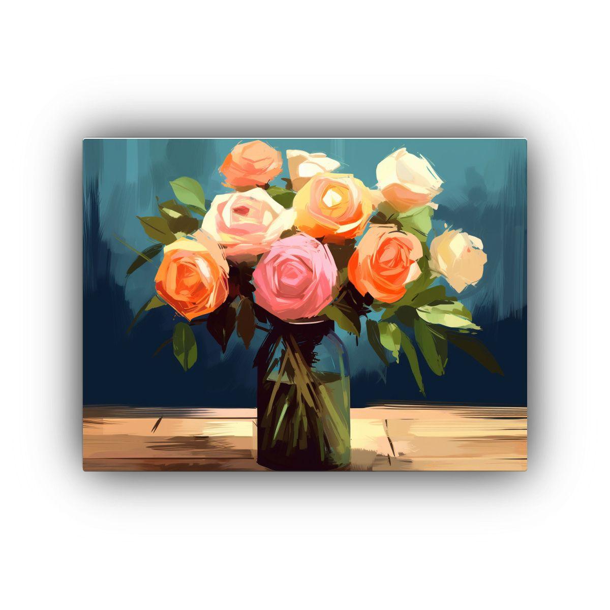 Pintura Digital De Un Ramo De Rosas En Procreate Tela De Bas 30x20cm-0