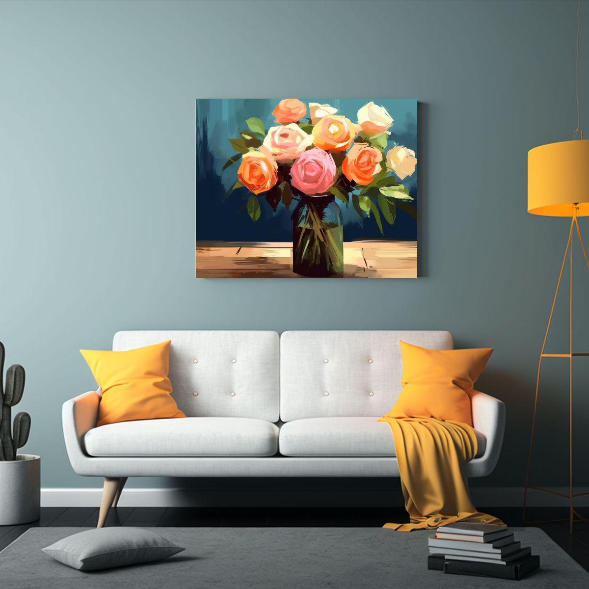 Pintura Digital De Un Ramo De Rosas En Procreate Tela De Bas 30x20cm-2