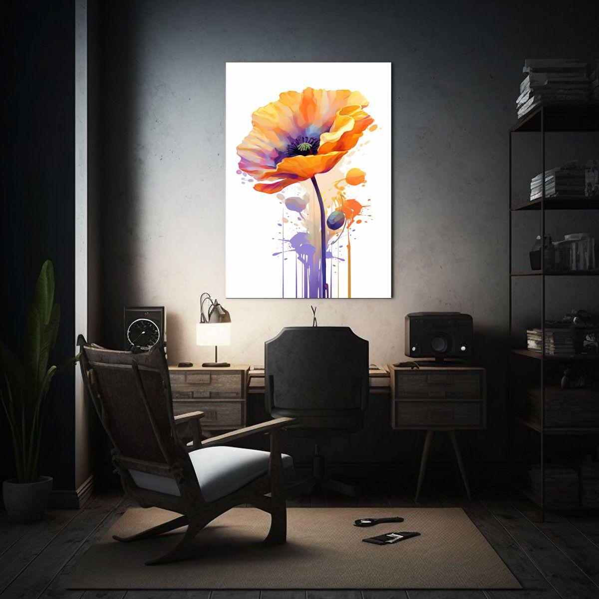 Cuadro Lienzo Elegante Con Una Amapola Naranja 60x90cm-2