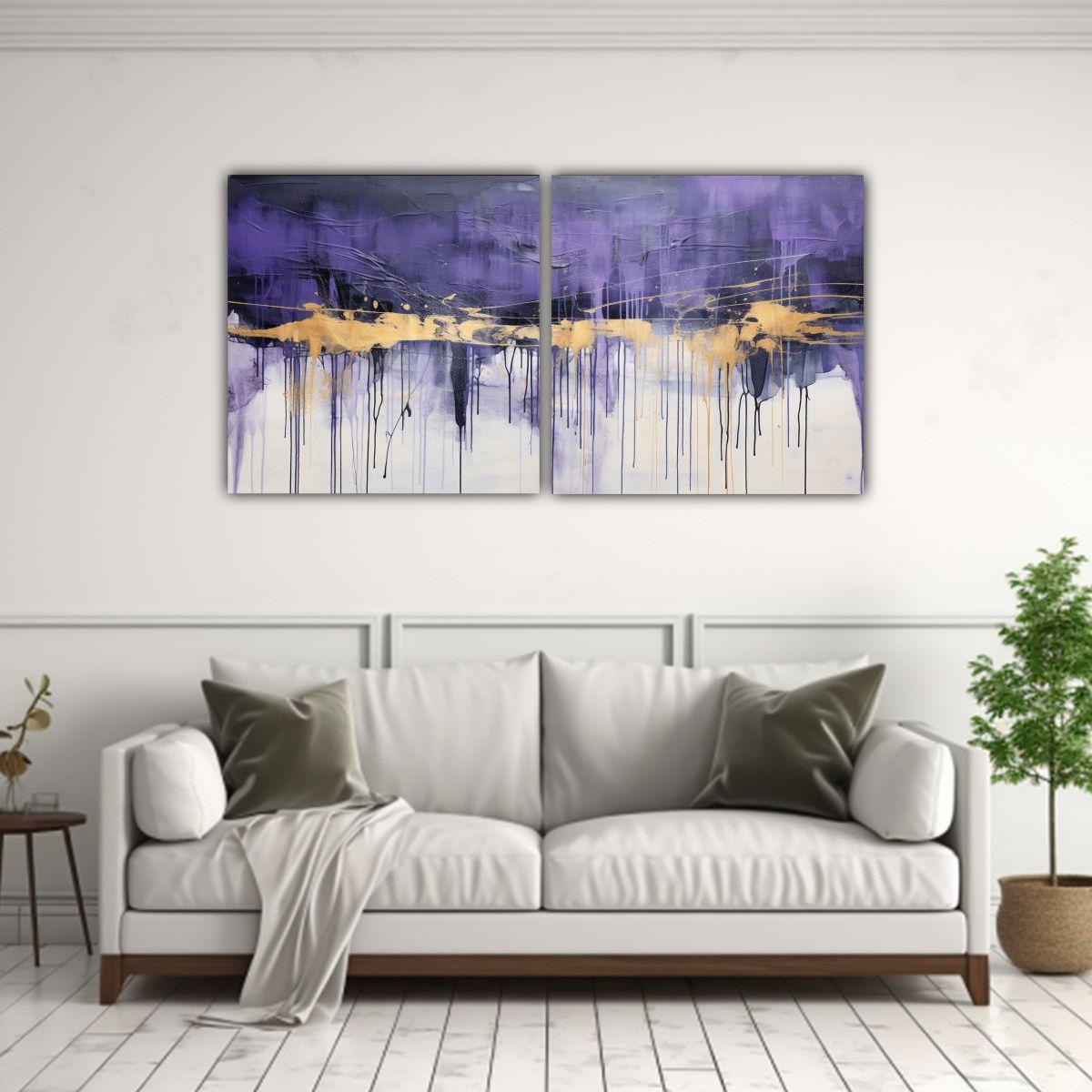 Dos Lienzos Abstracto Armonía Cromática: 60x30 Cm-2