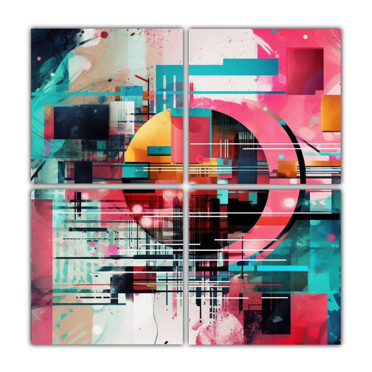 Cuatro Telas En Bastidor De Colorido Espectacular 160x160 Cm-0