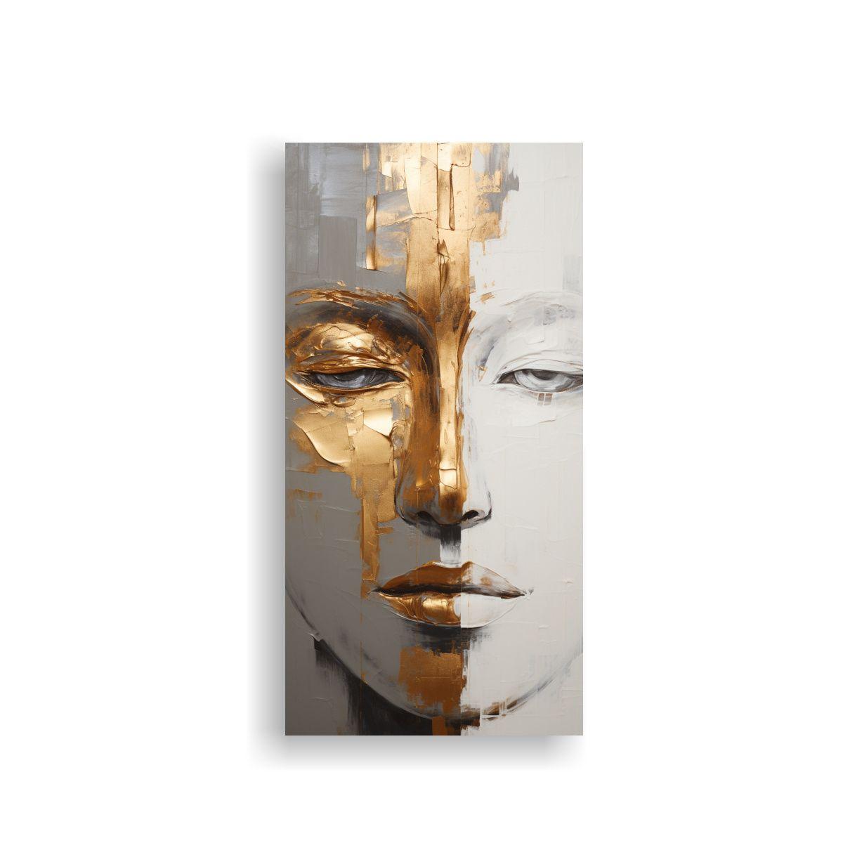 Pintura De Lienzo Abstracta Estilo Oro Y Blanco 50x100cm-0