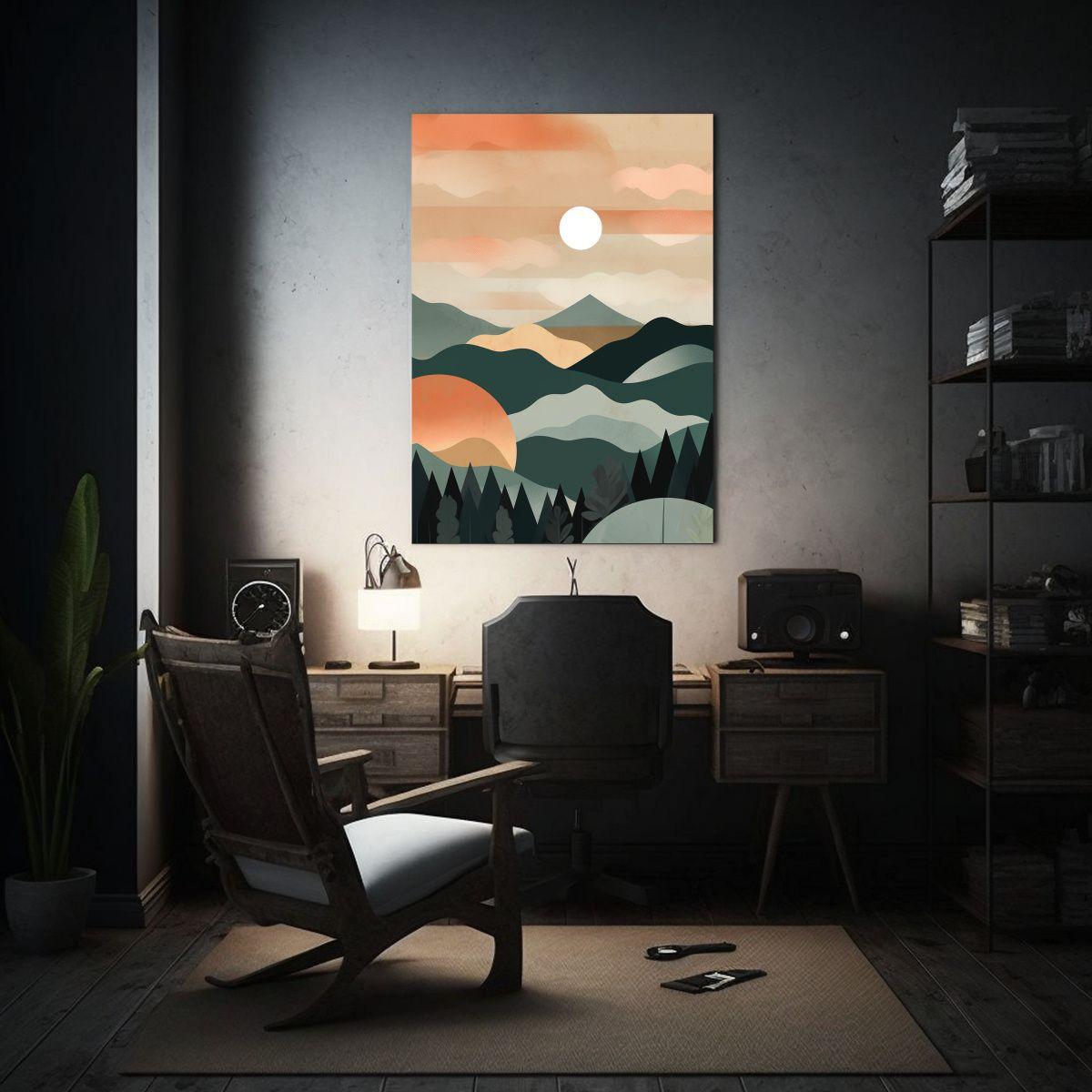 Cuadro Tela Expresión Estrellados Atardecer Sobre Montañas 50x75cm-2