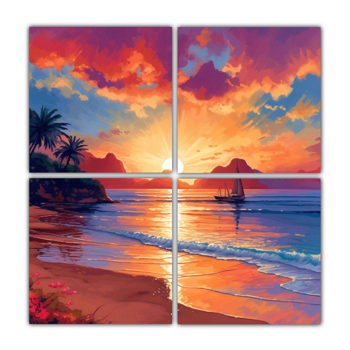 Cuadriptico Imagen Simple Puesta De Sol En Un 120x120 Cm-0