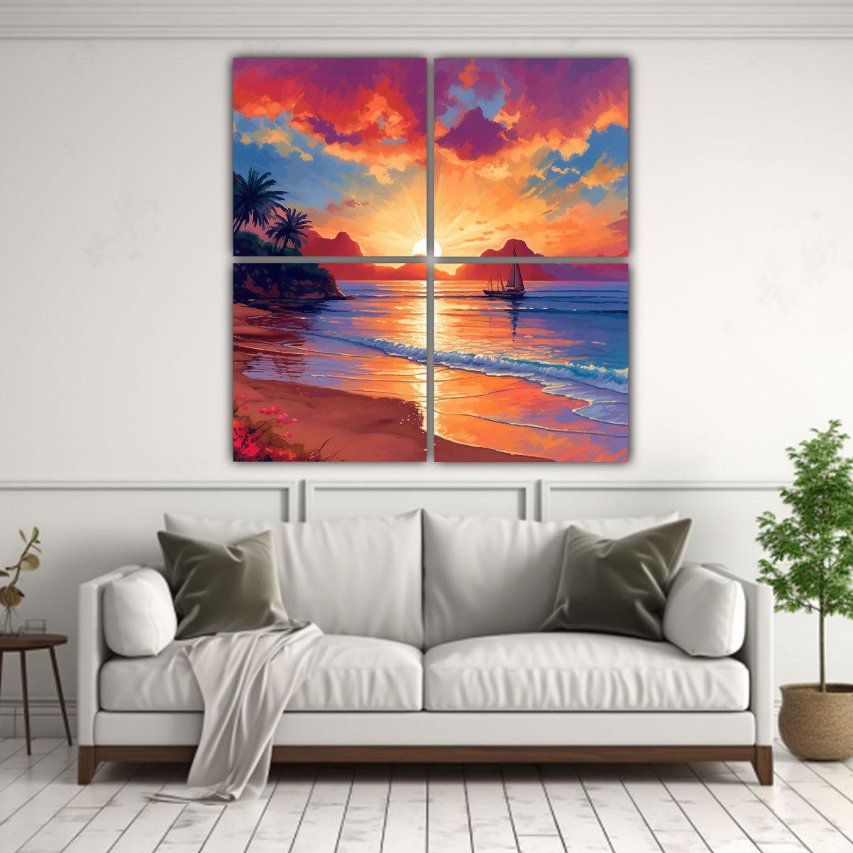 Cuadriptico Imagen Simple Puesta De Sol En Un 120x120 Cm-2