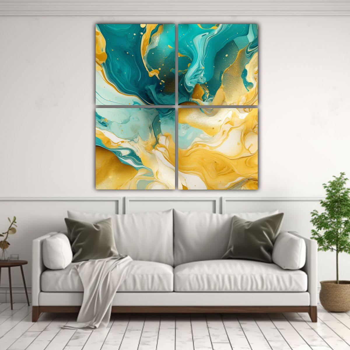 Bastidor Temática Líquido Cian Y Oro Estilo 60x60 Cm-2
