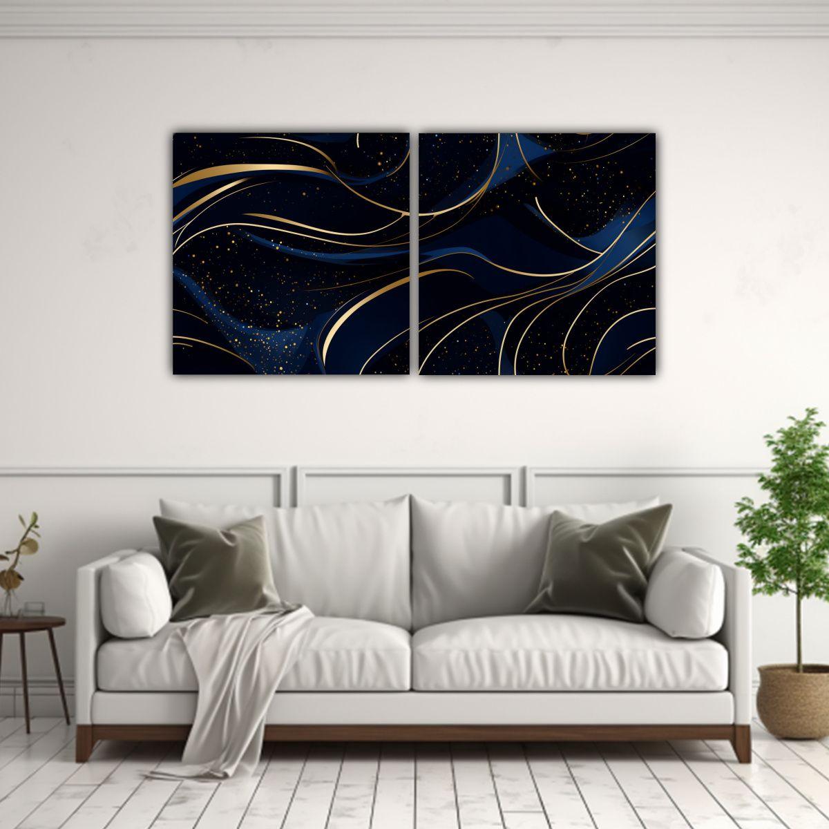 Dos Telas En Bastidor Imagen Alegría En Azul 100x50 Cm-2