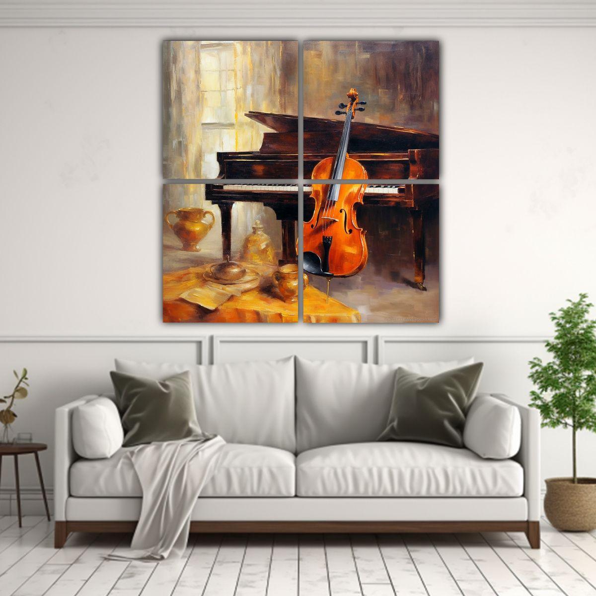 Pintura Al óleo De Violín Y Piano, Estética 140x140 Cm-2