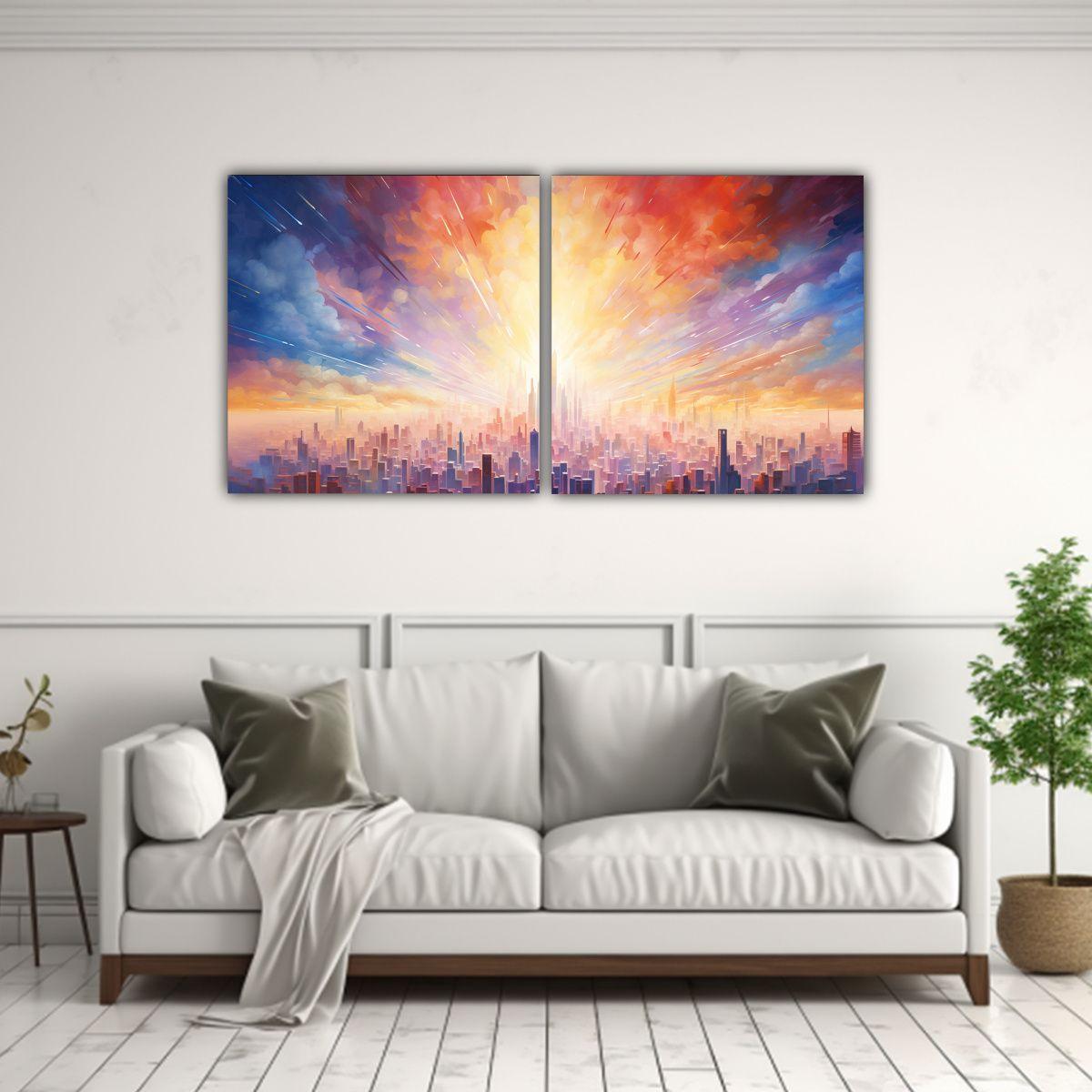 Pinturas Abstractas Dinámicas De Una Ciudad 140x70 Cm-2