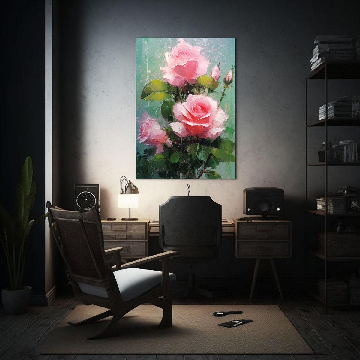 Cuadro Belleza Con 3 Rosas Rosas Y Verde 20x30cm-2