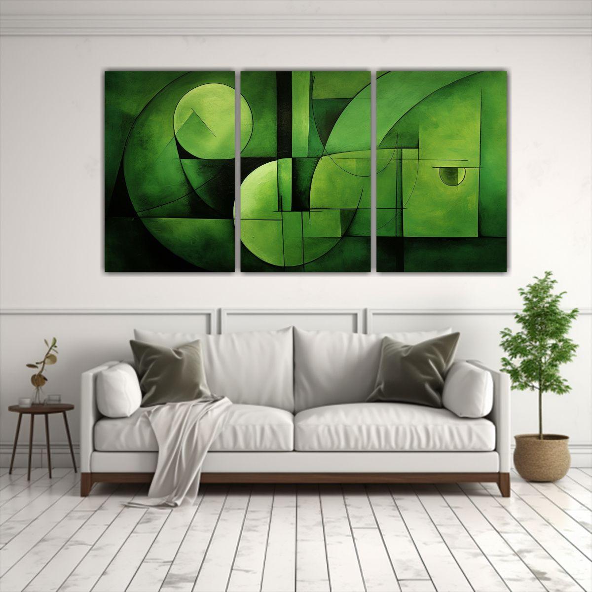 Pinturas Abstractas Verdes En Bastidor De Tela 90x45 Cm-2