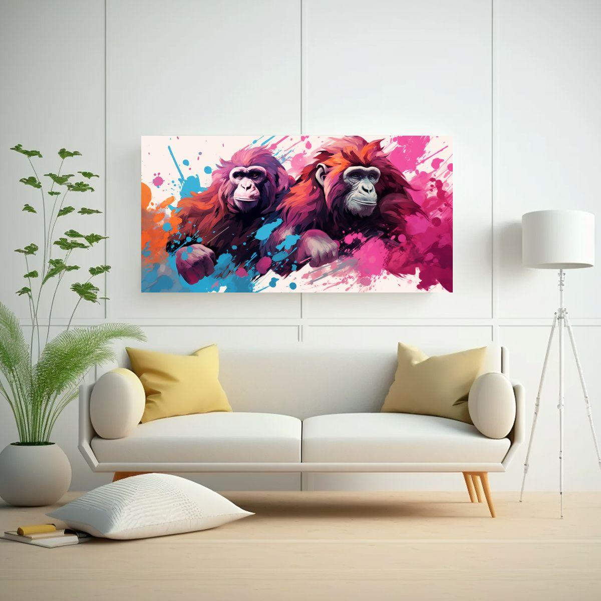 Cuadros De Apes Y Monkeys En Colores Pastel Y Peon 160x80cm-2
